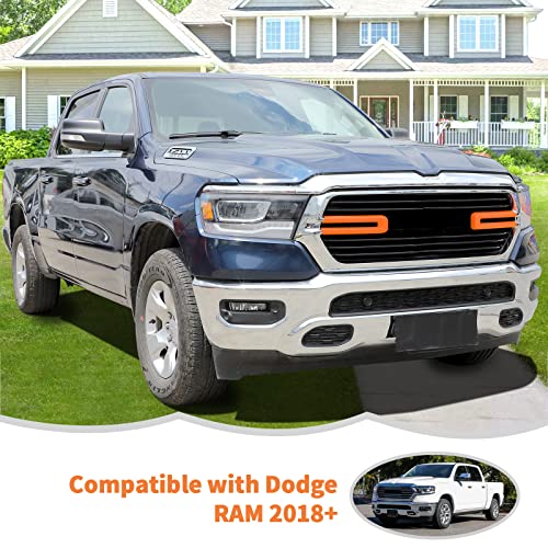 Image of Front Grille Inserts Trim Cover Grill U Bar Cover Frame Decoration Exterior Accessories for Dodge RAM 2018 2019 2020 2021 2022,Orange