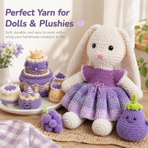 Image of Skinny Chenille Yarn for Crocheting - 12 Pack Soft Matte Fine Chenille, 50g /158yd Each (1896yd Total), CYC #2 Baby Blanket Yarn for Plush Toys, Blankets & Large Projects(Purple Mix)