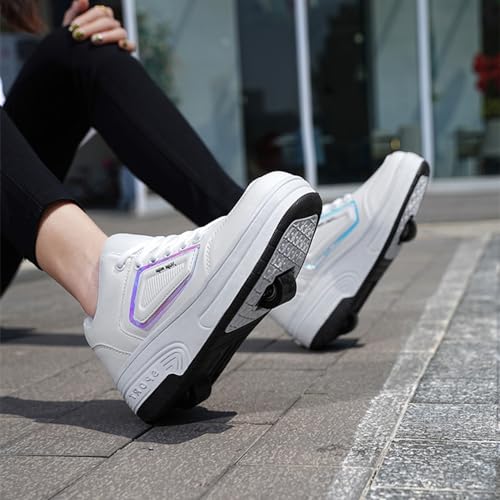 Kids Roller Skates Shoes Sneakers for Boys & Girls, Unisex Outdoor Parkour Shoes with 2-Wheels Trainer Skateboarding Shoe Retractable Skating Shoes for Children's Park Sports Walking2