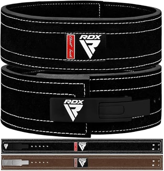 RDX Weight Lifting Belt Powerlifting, Approved By IPL and USPA, 10mm Thick 4 Leather Lumbar Back Support, Lever Buckle Gym Strength Training Equipment, Bodybuilding Deadlifts Squats Workout Men Women