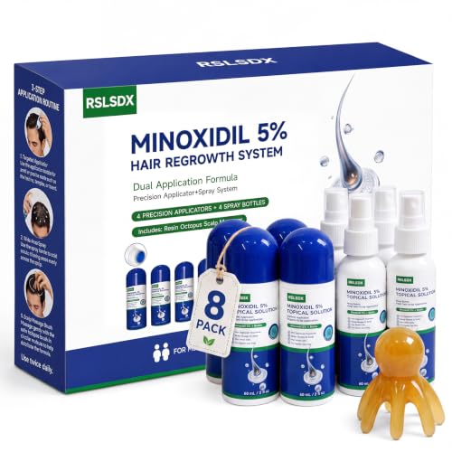 5% Minoxidil for men and women Kit, 8 Pack Spray &amp; Applicator, 16 fl oz