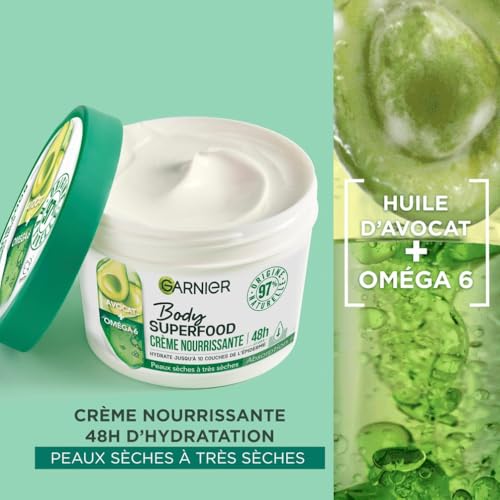 Crème Corps Peau Sèche Et Très Sèche Nourrissante Et Réparatrice Avocat Body Super Food Garnier Le Pot De 380ml - vue 3