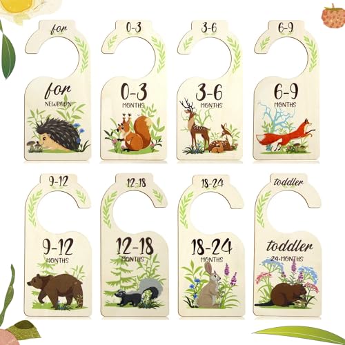Image of Wooden Animal Pattern Baby Clothes Organizer - 8 Pcs Double Sided Dividers for Infant Boys & Girls Wardrobe