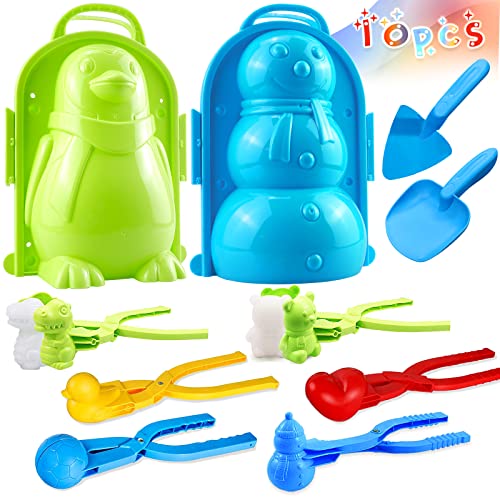 iRabgeb 10PCS Snowball Maker Toys, Beach Toy Snow Toys Kit, Snow Toy Molds for Kids Adults Outdoor, Dinosaur Duck Snowman Snowball Maker, Winter Snow Toys, 2 Sizes, Large & Small