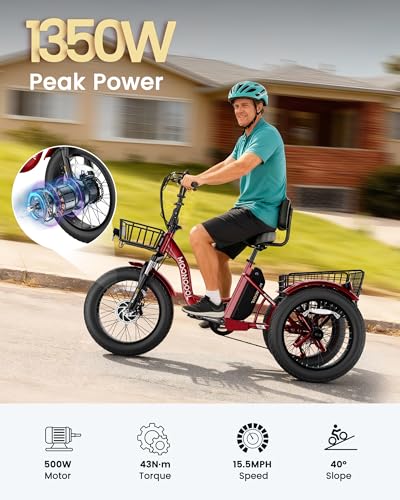 Image of MOONCOOL Electric Tricycle for Adults, 20 inch x 4 inch Fat Tire Electric Trike, 48V 500W Motorized Electric Bicycle Bikes, 3 Wheels 7 Speed Ebike with Removable Battery, Aluminum Frame & Large Basket