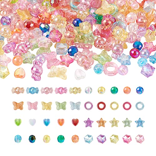 Beadthoven 800pcs Transparent Acrylic Beads AB Color Acrylic Heart Round Star Butterfly Candy Beads for DIY Necklace Bracelet Earring Jewelry Making Hole: 1.5-2.5mm