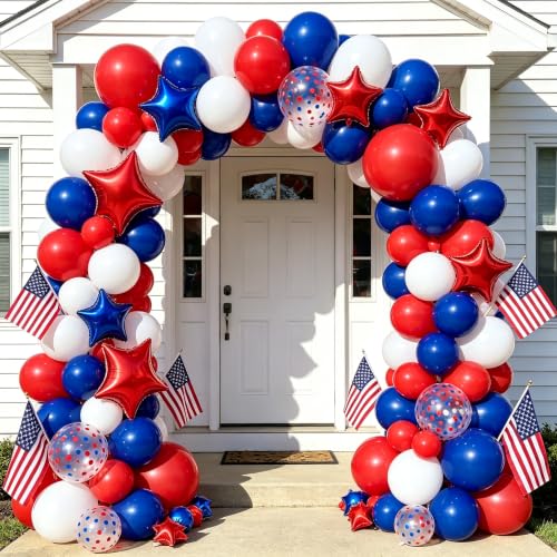 Image of Blocesa Red White and Blue Balloons Arch Kit Star /Confetti, Patriotic Decor