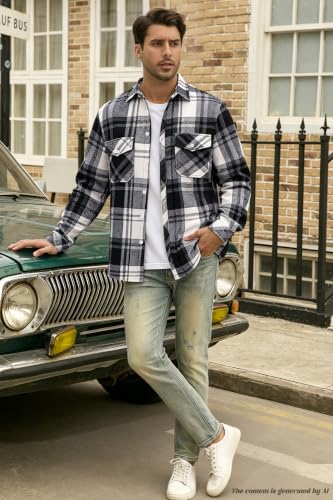 Image of Cromoncent Mens Boys Thick Flannel Shirt Long Sleeve Shirt Jacket Casual Button Down Multi Pockets Shacket