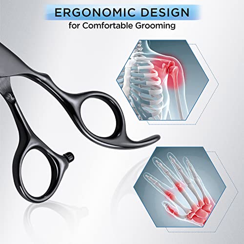 Image of Gimars 7.0in Professional 4CR Stainless Steel Safety Round Tip 6 in 1 Dog Grooming Scissors Heavy Duty Titanium Coated Pet Grooming Scissor for Dogs, Cats and Other Animals