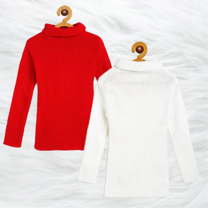AMACART Baby Casual Winter Full Sleeve High Neck for Boys and Girls Sweater (Combo Pack of 2) (6-12 Months, White & Red) 2