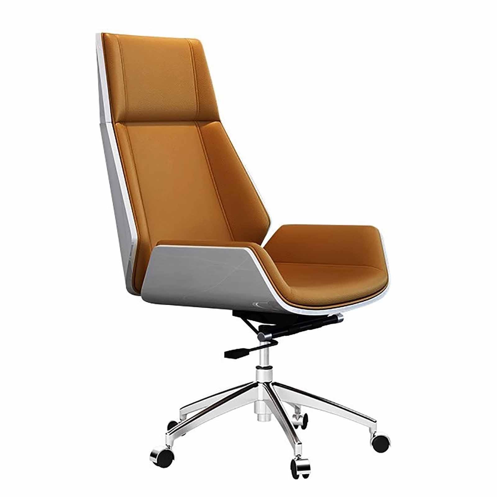 HTTGDGDH Ergonomic Executive Office Chair, Brown Leather Swivel Computer Desk Chair, Adjustable Height, Stylish & Comfortable For Home Or Office Use,Brown