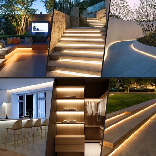 Image of 65.6ft Outdoor LED Strip Lights IP67 2700K-6500K CCT White with Remote | Warm to Cool Tunable White IP67 Waterproof LED Tape Light with Dimmer&Timer, 24V Outdoor Rope Lights for Backyard Patio House