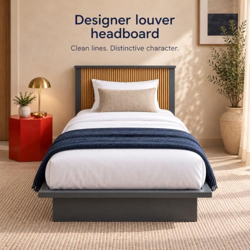 Image of Bniture Modern Low Height Single Size Bed Without Storage | Engineered Wood Platform Bed Headboard | Bed King Size Wooden Cot Double Bed for Bedroom 3 Year Warranty (Slate Grey & Giant Wood)
