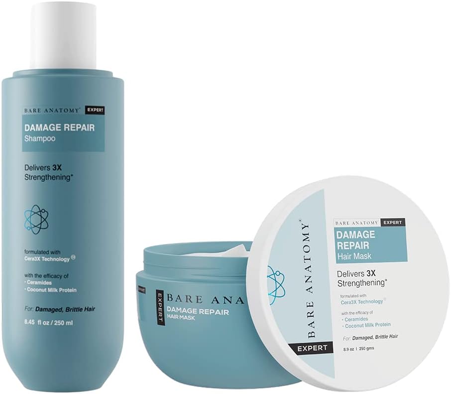 Damage Repair Shampoo + Hair Mask Kit, Repairs Damaged, Weak and Dry Hair, Prevents Hair Fall, Contains Coconut Milk Protein, Sulphate and Paraben Free, For Women and Men, 250 ml + 250g