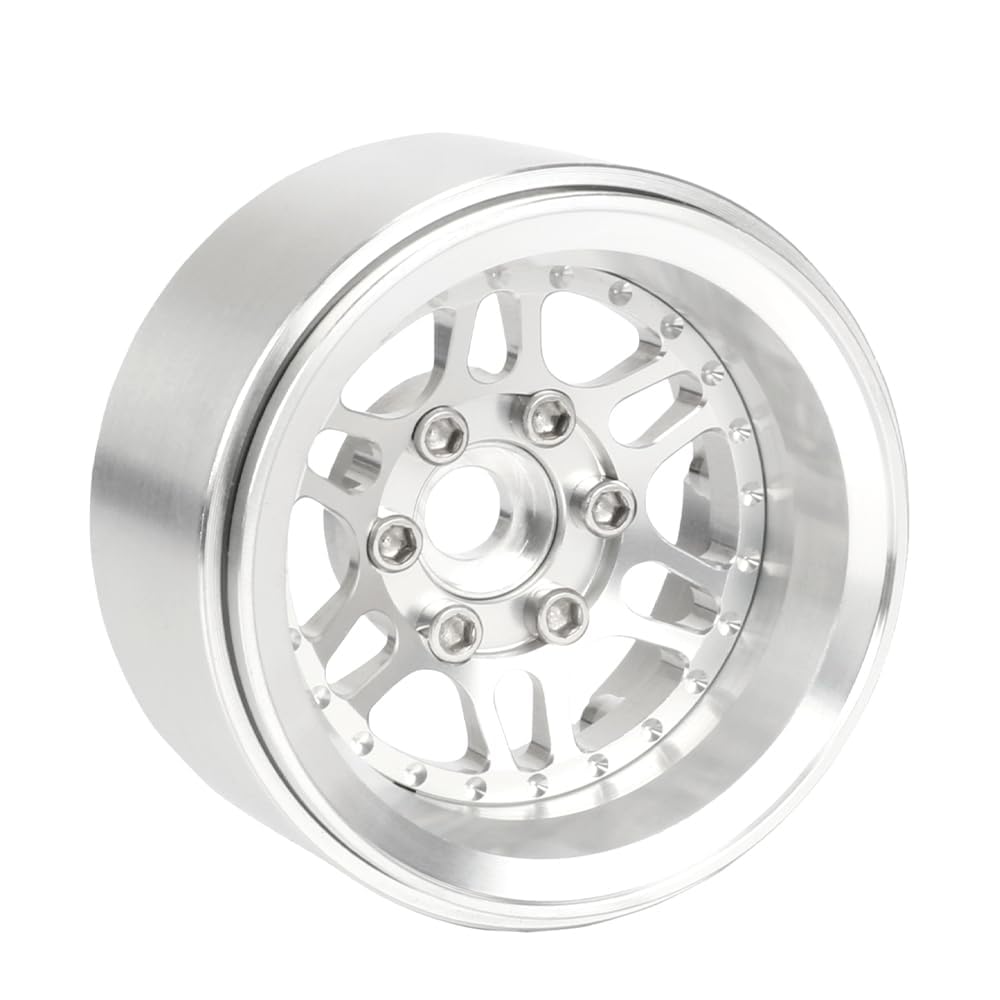 KINGCOO 4Stück 1.9 Zoll Beadlock Räder Felge Offset-10mm Aluminium Metall Radnabe Rad für 1/10 RC Rock Crawler Auto für Axial SCX10 TRX4 Gen8 TRX6 D90 Upgrade Ersatzteile(Silber)