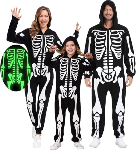SIZGAROOT Skeleton Costume Kids Boys Girls Skeleton Onesie Kids Halloween Glow in the Dark Skeleton Costume (8-10 Years)