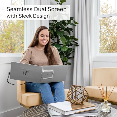 Image of SideTrak Swivel 14 inch Patented Attachable Portable Monitor for Laptop | FHD TFT Laptop Dual Screen | Mac, PC & Chrome Compatible | Fits All Laptops | Powered by USB-C or Mini HDMI (Light Silver)