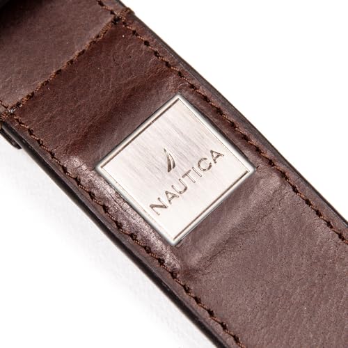 Image of Nautica Men's Casual Leather Belt | Everyday | Classic | Pants | Jeans | Khakis | Chinos | Metal Buckle
