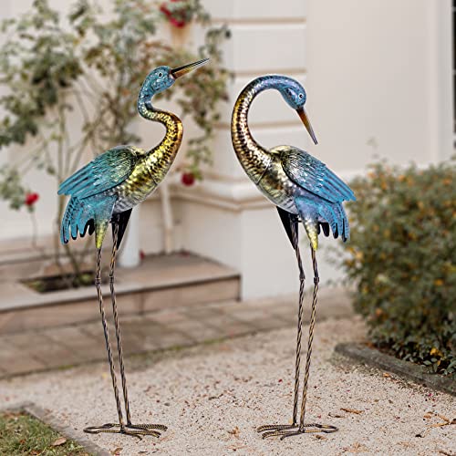 Natelf Garden Crane Statues Outdoor, Standing Blue Heron Decoy Sculptures, Metal Bird Yard Art For Lawn Patio Backyard Decoration(Set Of 2) #TOP1