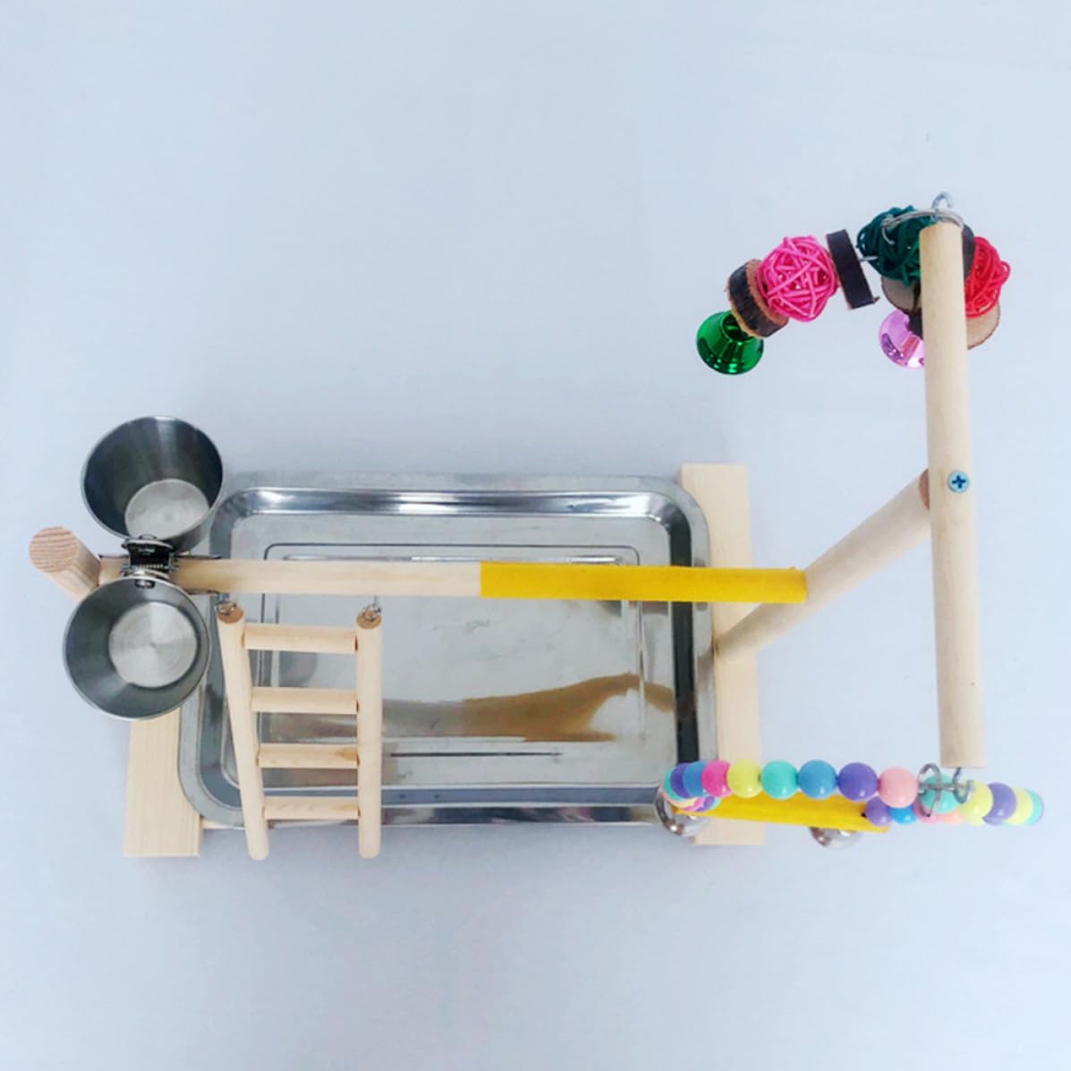 Papageien Stehgestell Vogelspielzeug 1 Satz Holz Edelstahl Beige | Kleine Vögel und Papageien, Leicht Aufzubauen, Fördert Balance und Koordination Zufällige Farbe