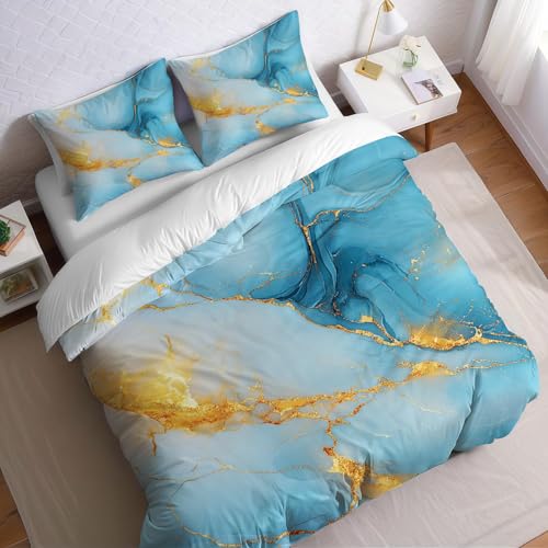Juego de Ropa de Cama 3 Piezas Cama 135 Verde Funda nórdica 220x220 cm Rayas de mármol Suave y Transpirable, Incluye 2 Fundas de Almohada 50x75 cm