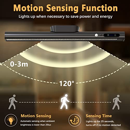 Image of Battery Powered Operated Wall Strip Light with Motion Sensor | LED Light Bar, Rechargeable Magnetic Under Cabinet Lighting Wireless with Remote Control for Desk Mirror Closet Black