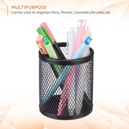 Image of amazon basics Metal Round Mesh Pen Stand & Pencil Holder | Table Desk Organizer for Home, Office | Black