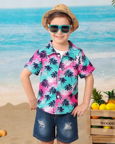 Coco&RARA Toddler Baby Boy Clothes Summer Beach Outfits Hawaiian Short Sleeve Button Down Shirts+Denim Shorts Casual Set 1-5T3