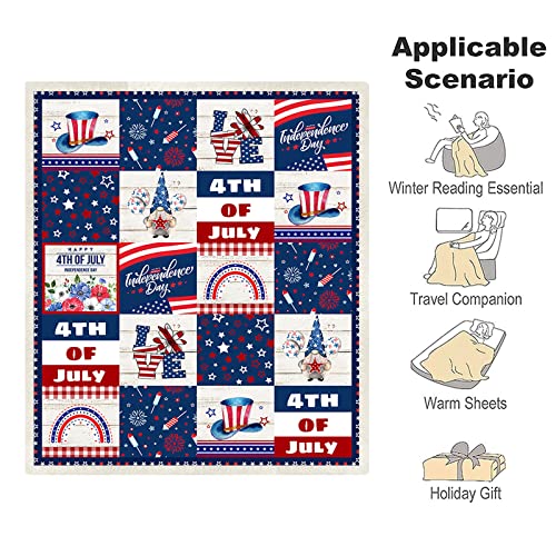 4Th Of July Decorations Blanket, Patriotic Memorial Day Independence Day Happy 4Th Of July Cute Gnome Usa Flag Citizenship Veteran Labor Day Gifts, Soft Lightweight Cozy Throw Blanket For Couch Bed #TOP5