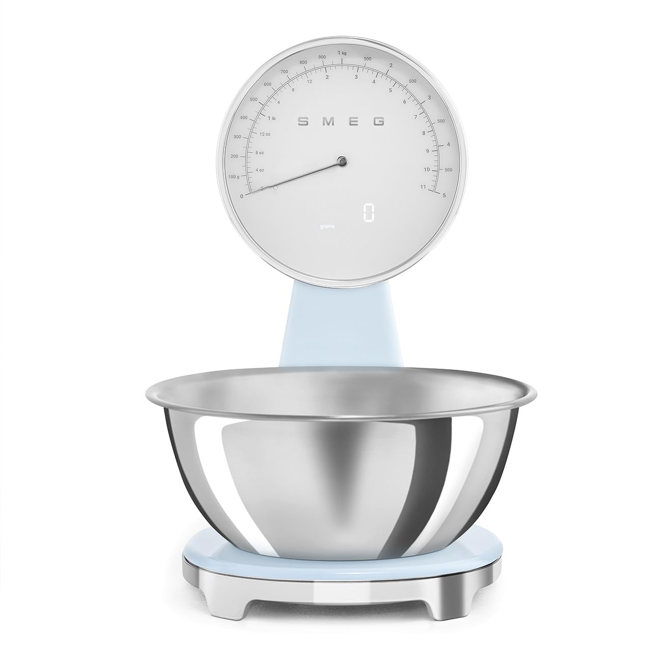 Smeg 50's Style Analogue, Rechargeable Digital Kitchen Scales, Removable Stainless Steel Bowl, LCD display, Pastel Blue, KSF01PBWW
