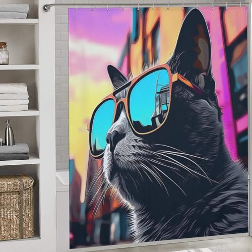 Rideau de douche chat mignon imperméable pour salle de bain 183x183cm