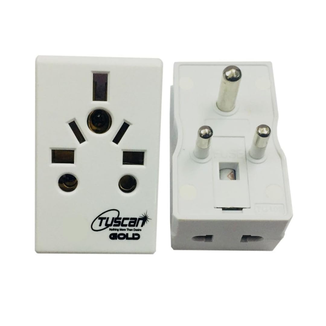 Hi-Plasst Universal Travel Adapter with Type-D Plug | Multi-Country Adapter for US, UK, EU, and 150+ Countries | Built-in Fuse, LED Indicator, and Fire-Resistant Design for Imported Devices |Pack of 1