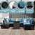 Peacabo 8 Piece Outdoor Patio Furniture Set with Fire Pit Table, Wicker Sectional Sofa Set with Thick Cushions, Perfect for Garden Lawn Pool or Backyard, (Brown/Peacock Blue)