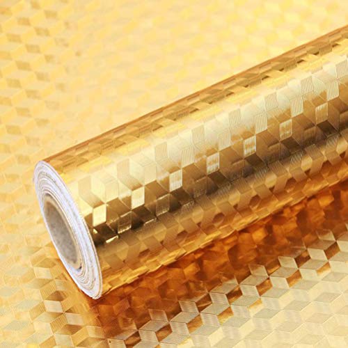 Kitchen Backsplash Wallpaper Stickers, Kitchen Stickers Self Adhesive Kitchen Aluminum Foil Stickers Oil Proof Waterproof Kitchen Stove Sticker -15.6 x117inch (Golden Style103)