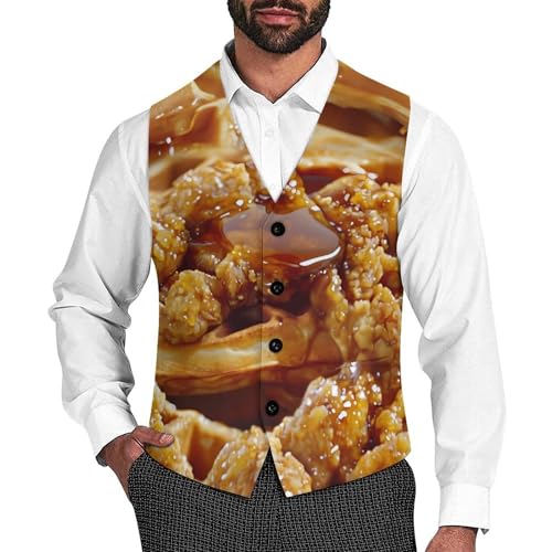 Waffle1 with Fried Chicken Suit Vest for Men Slim Fit Tuxedo Waistcoat Button Down V Neck Business Dress Coat