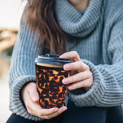 Image of Reusable Insulated Sleeve for Iced Coffee Cup, 3-Pack Coffee Neoprene Drink Sleeve for Cold & Hot Drinks, Beverage Holder for Iced Coffee (Amber Tortoise)