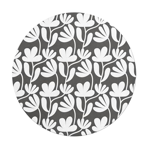Miquelrius - Alfombrilla ratón Redonda Decorativa Floral | Diseño Blanco y Negro Elegante | Base de Goma Antideslizante | Ø200 mm | Comodidad y Estilo para Oficina o despacho