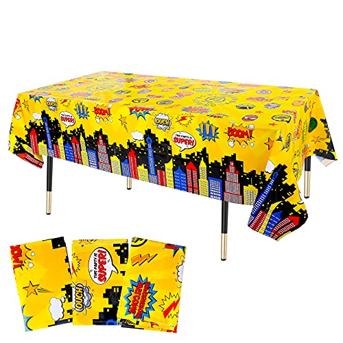 KRUCE Party-Tischdecken, Superhelden-Motiv, Kunststoff Tischdecke, Superhelden-Motiv, Geburtstagsdekoration, 220 x 130 cm, 3 Stück Cover