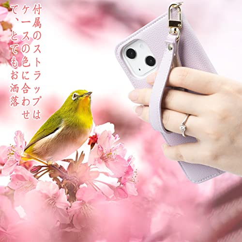 iPhone 14 ケース 手帳型 女性へのプレゼント iPhone14 カバー 手帳 専属ストラップ iPhone 14 スマホケース サイドマグネット スタンド機能付き アイフォン14 手帳型ケース カード収納 iPhone 14 財布一体型ケース おしゃれ 軽量 便利 iPhone 14用 6.1インチ対応 S3 パープル