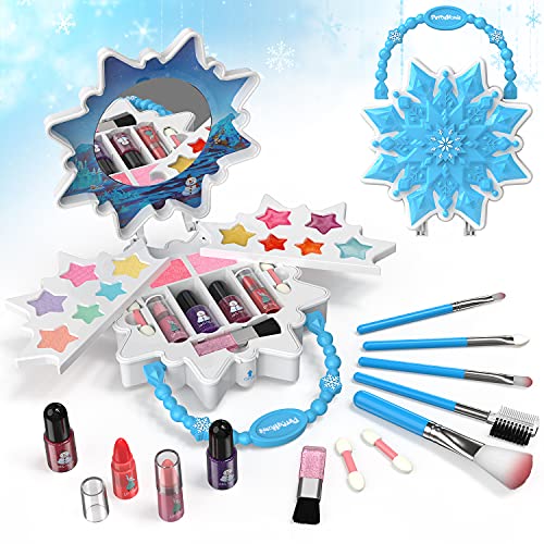 PERRYHOME Kids Makeup Kit for Girl 28 Pcs Washable Real Makeup Set for Kids, Princess Frozen Makeup Set, Kids Toys Pretend Play Toddler Dress Up Kit, Birthday Gift for 5-12 Years Old Girls