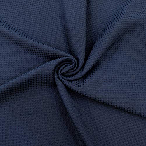 Image of Barossa Design Stall Shower Curtain Fabric 36 x 72 Inch, Waffle Weave, Hotel Luxury Spa, 230 GSM Heavy Duty, Water Repellent, Navy Pique Pattern Decorative Bathroom Curtain
