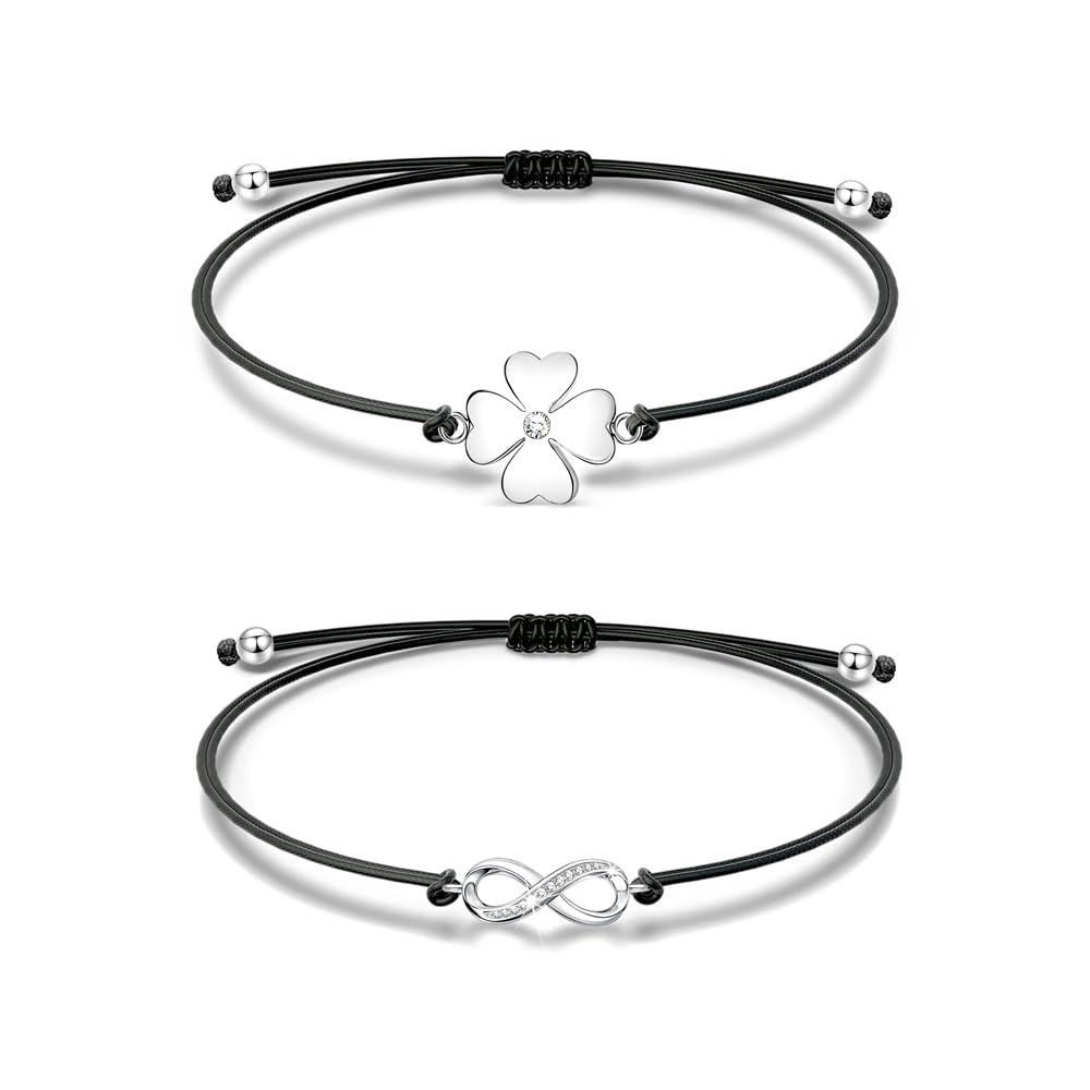 HSAJS Pulsera de Plata de ley para Mujer, Pulsera Infinito,Pulsera de Amistad, Trenzado Cuerda Antialergica Suerte Amuleto, Regalos de Amistad para Chica