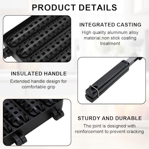 Image of Supvox Double-Sided Stovetop Grill for Mini Waffles, Sausage & Batter-Coated Snacks, Nonstick Rectangular Grid, Flip Pan for Camping, Breakfast, and Party Treats