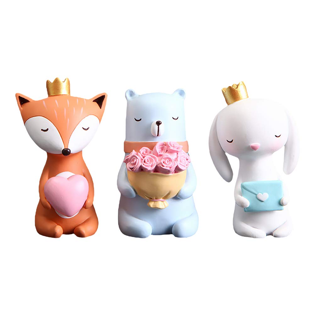 Décoration artisanale en résine DOITOOL : lot de 3 statuettes d'animaux avec fleur pour bureau