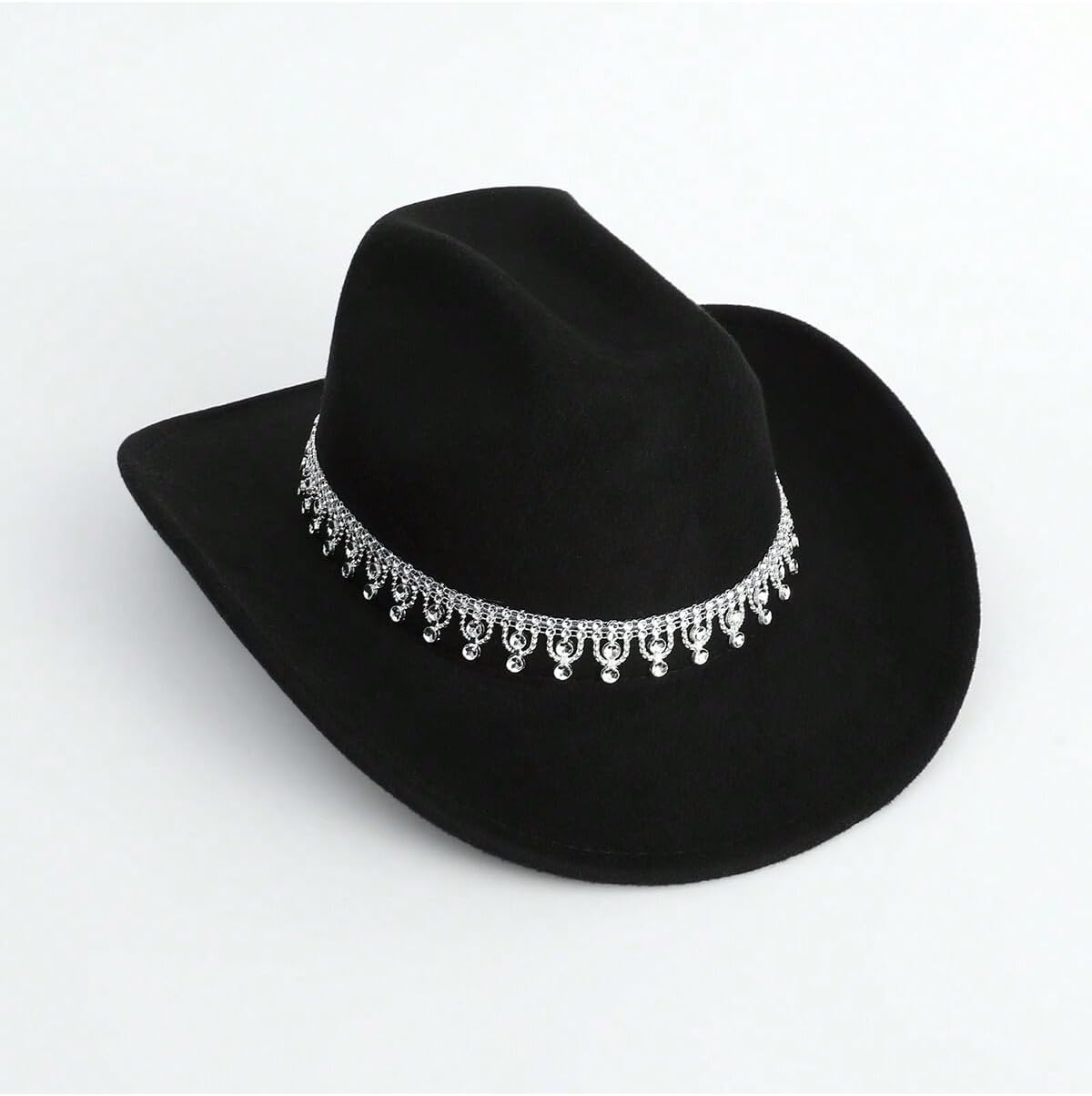 Verdusa Women's Western Boho Cowboy Hat Rhinestone Sequin Wide Brim Cowgirl Hat - Image 3
