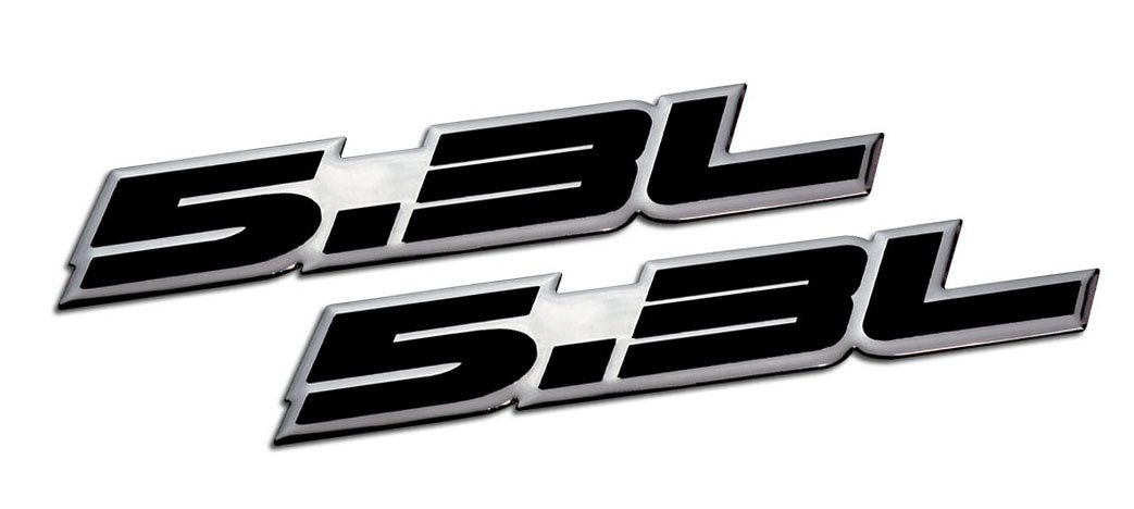 2 x (pair/set) 5.3L Liter Embossed BLACK on Highly Polished Silver Real Aluminum Auto Emblem Badge Nameplate for Cadillac Escalade Chevrolet Chevy Avalanche Express Silverado 1500 Suburban Tahoe Trailblazer Impala Express 1500 SSR Monte Carlo El Camino Bel Air Corvette Chevelle EXT SSR GM GMC Savana Sierra 1500 Yukon XL Envoy Denali Canyon Isuzu Ascender Buick Rainier Pontiac Grand Prix Vortec Performance