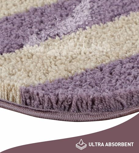 Image of Obsessions Ultra-Absorbent Quick-Dry Bath Mat | 1400 GSM Polyester | Soft, Non-Slip & Fast-Drying Bathroom Rug for Safety & Comfort | 40 x 60 cm | Mouve and Light Beige