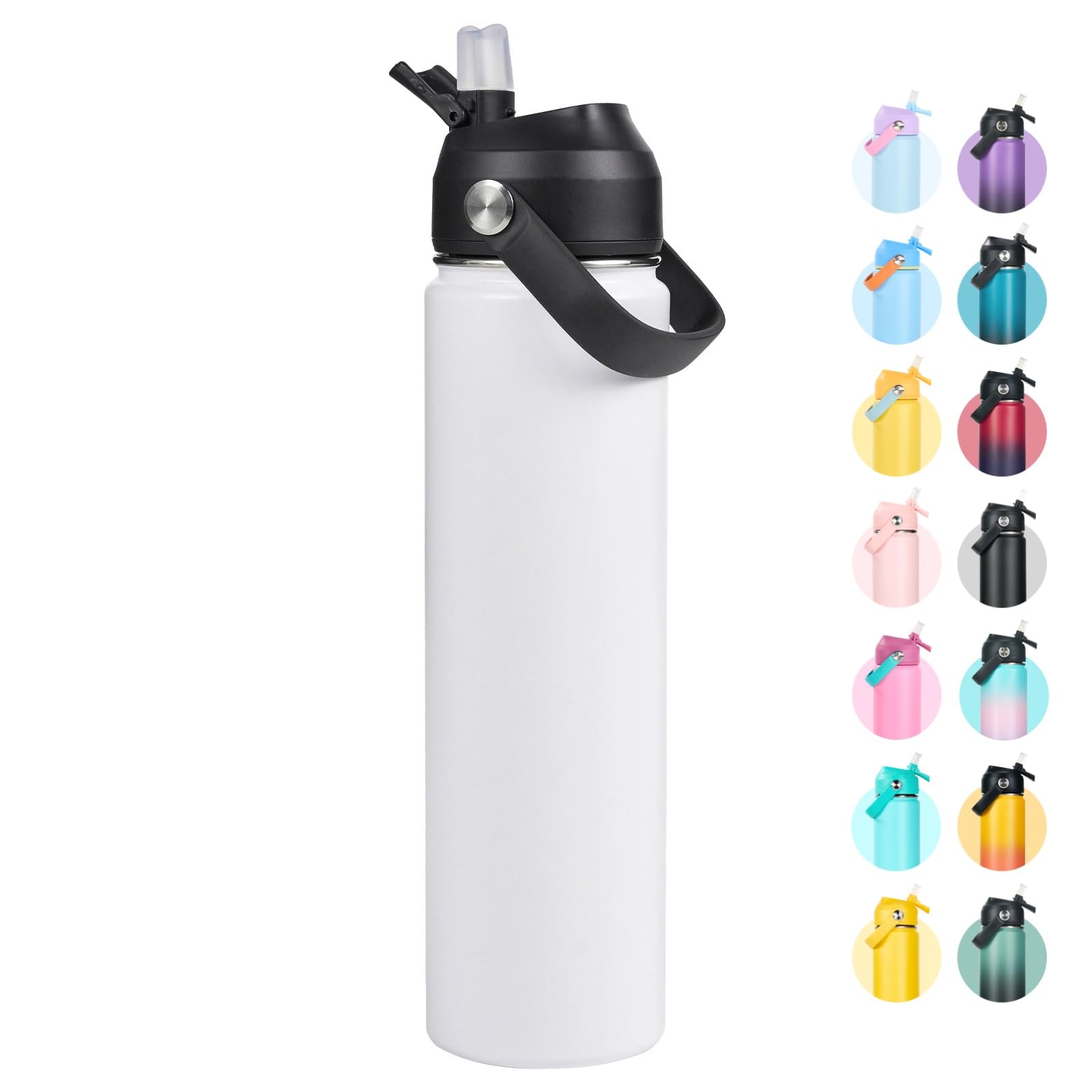 Fijinhom 24oz Insulated Stainless Steel Water Bottle, Wide Mouth Double Wall Vacuum, Silicone Straw, Sweat & Leak Proof, BPA Free Insulated Water