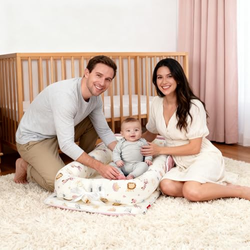 Image of Baby Lounger for Newborn-Portable Baby Lounger 0-24 Months for Home and Travel,Newborn Loungers with Strap, Baby Nest Lounger Adjustable Size,Animal World Pink