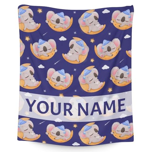 Personalized Koala Blanket Gifts with Name - 60"x80" Cute Throw for Women, Girls - Purple Soft Fuzzy Blankets for Bed, Couch & Living Room